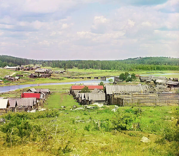 General view of the village of Palkino (from the south), 1912. Creator: Sergey Mikhaylovich Prokudin-Gorsky
