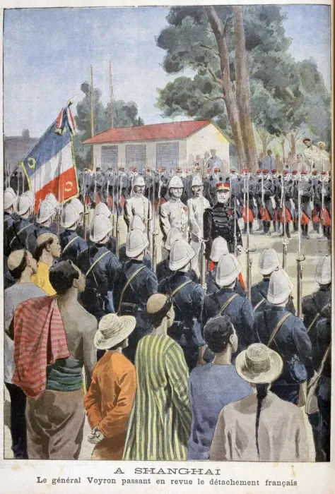 Framed Print : General Voyron reviewing French troops, Shanghai, 1900 Framed Print : General Voyron reviewing French troops, Shanghai, 1900