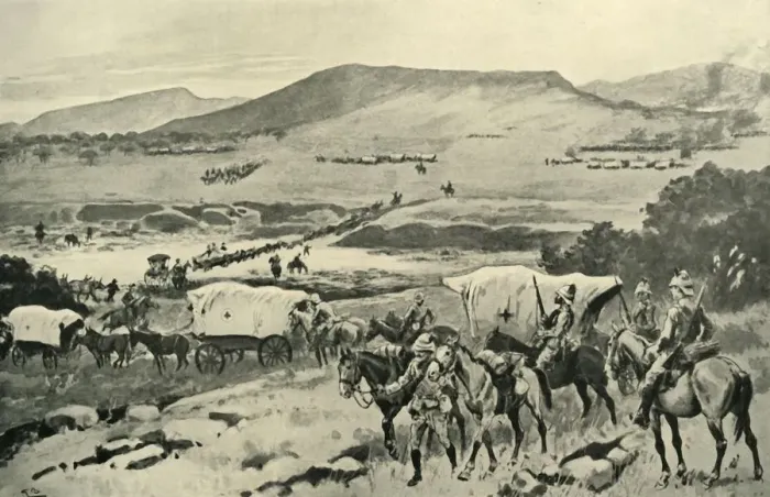 Framed Print : Generals French and Hutton Crossing the Vaal into Transvaal Territory, (1901). Creator Framed Print : Generals French and Hutton Crossing the Vaal into Transvaal Territory, (1901). Creator