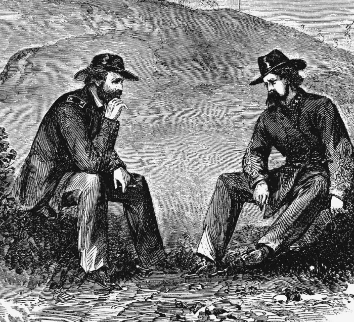 Framed Print : Generals Grant and Pemberton negotiating the surrender of Vicksburg, American Civil War, 1863 Framed Print : Generals Grant and Pemberton negotiating the surrender of Vicksburg, American Civil War, 1863