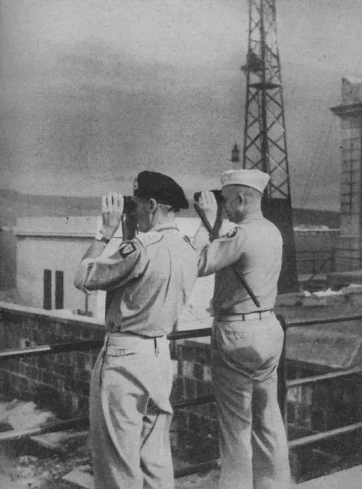 Framed Print : Generals Montgomery and Eisenhower view from a balcony in Messina the Italian Mainland, 1943-44 Framed Print : Generals Montgomery and Eisenhower view from a balcony in Messina the Italian Mainland, 1943-44