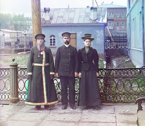 Three generations: A.P. Kalganov with son and granddaughter; the last two work in the shops..., 1910 Creator: Sergey Mikhaylovich Prokudin-Gorsky