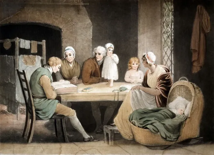Framed Print : Three generations listening to a reading from the family Bible, c1800. Artist: Maria Spilsbury Framed Print : Three generations listening to a reading from the family Bible, c1800. Artist: Maria Spilsbury