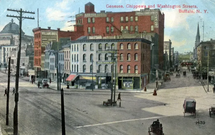 Framed Print : Genesse, Chippewa and Washington Streets, Buffalo, New York, USA, c1910 Framed Print : Genesse, Chippewa and Washington Streets, Buffalo, New York, USA, c1910