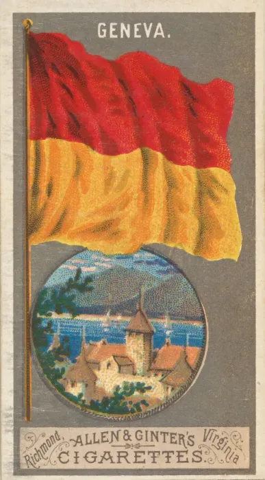 Framed Print : Geneva, from the City Flags series (N6) for Allen & Ginter Cigarettes Brands, 1887 Framed Print : Geneva, from the City Flags series (N6) for Allen & Ginter Cigarettes Brands, 1887