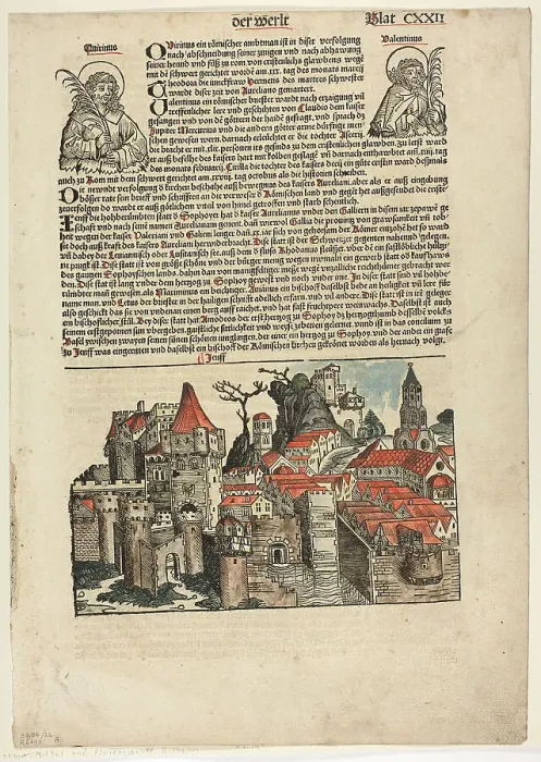 Framed Print : Geneva from Schedel Weltchronik (Schedel's World History), Plate 22 from Woodcuts... 1929. Creator: Michael Wolgemut Framed Print : Geneva from Schedel Weltchronik (Schedel's World History), Plate 22 from Woodcuts... 1929. Creator: Michael Wolgemut