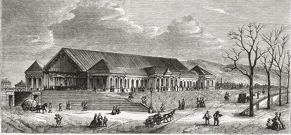 Geneva Station in the railway line Lyon to Geneva, engraving from 1859