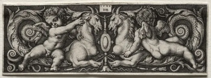 Framed Print : Two Genii, 1544. Creator: Hans Sebald Beham (German, 1500-1550) Framed Print : Two Genii, 1544. Creator: Hans Sebald Beham (German, 1500-1550)