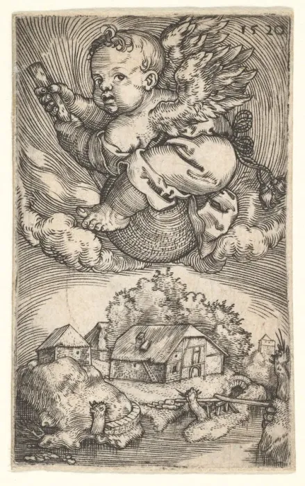 Framed Print : Genius on a Globe Floating in the Air, mid-17th century. Creator: Barthel Beham Framed Print : Genius on a Globe Floating in the Air, mid-17th century. Creator: Barthel Beham