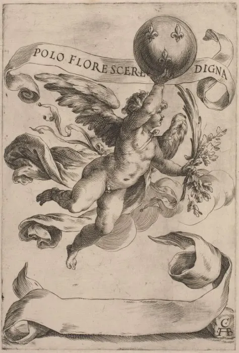 Framed Print : Genius with the Medici Coat-of-Arms, 1605. Creator: Cherubino Alberti Framed Print : Genius with the Medici Coat-of-Arms, 1605. Creator: Cherubino Alberti
