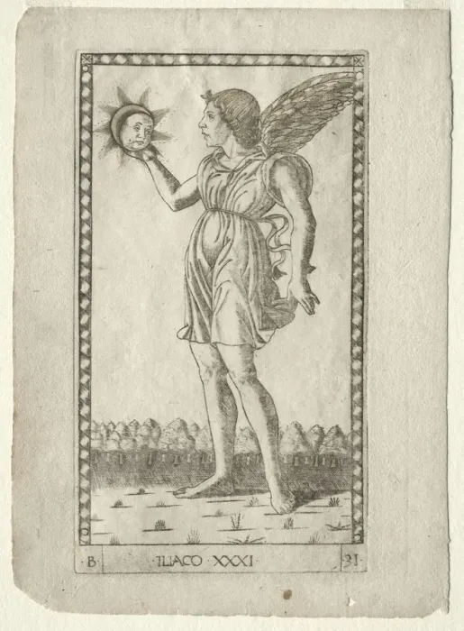 Framed Print : Genius of the Sun (from the Tarocchi, series B: Cosmic Principles & Virtues, #31), before 1467 Framed Print : Genius of the Sun (from the Tarocchi, series B: Cosmic Principles & Virtues, #31), before 1467