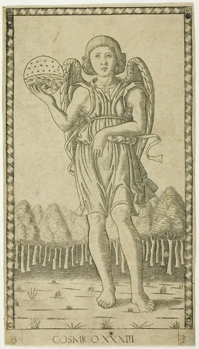 Framed Print : Genius of the World, plate 33 from Genii and Virtues, c.1465. Creator: Unknown Framed Print : Genius of the World, plate 33 from Genii and Virtues, c.1465. Creator: Unknown