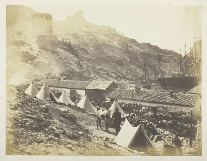 Framed Print : The Genoese Castle, Balaklava, 1855. Creator: Roger Fenton
