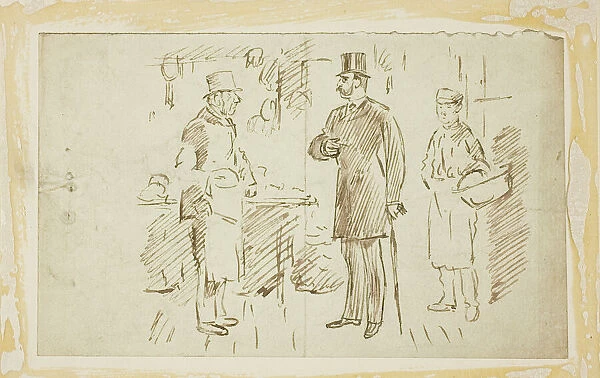 Gent in Tall Hat Addressing Butcher, n. d. Creator: Charles Samuel Keene