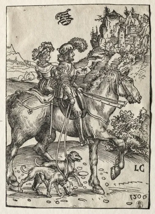 Framed Print : A Gentleman and a Lady Riding to the Chase, 1506. Creator: Lucas Cranach (German, 1472-1553) Framed Print : A Gentleman and a Lady Riding to the Chase, 1506. Creator: Lucas Cranach (German, 1472-1553)