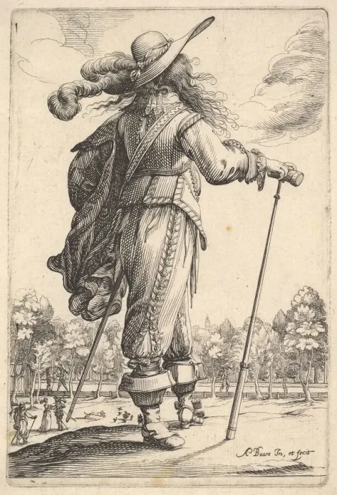 Framed Print : A gentleman, seen from behind, walking towards the right with a cane Framed Print : A gentleman, seen from behind, walking towards the right with a cane
