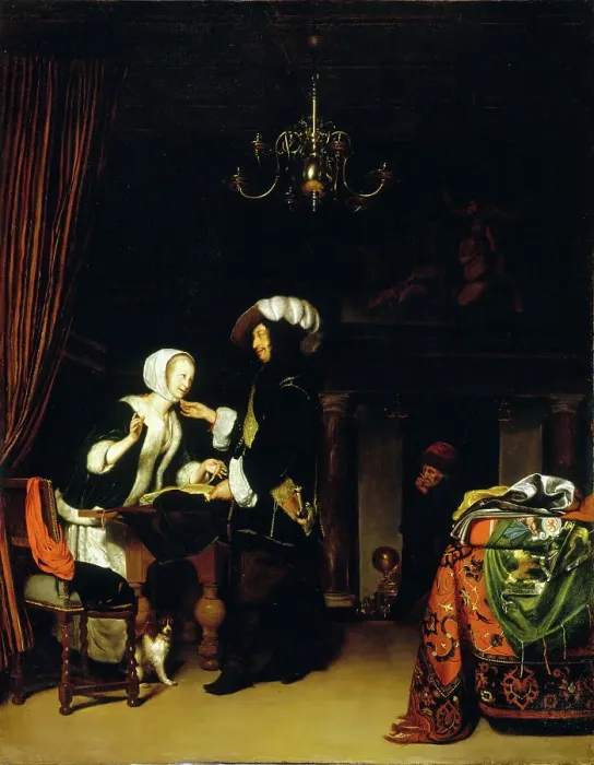 Framed Print : Gentleman in the shop, after Frans van Mieris, c.1660. Creator: Unknown Framed Print : Gentleman in the shop, after Frans van Mieris, c.1660. Creator: Unknown