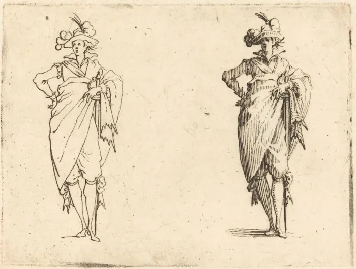Framed Print : Gentleman Viewed from the Front with Hand on Hip, c. 1617. Creator: Jacques Callot