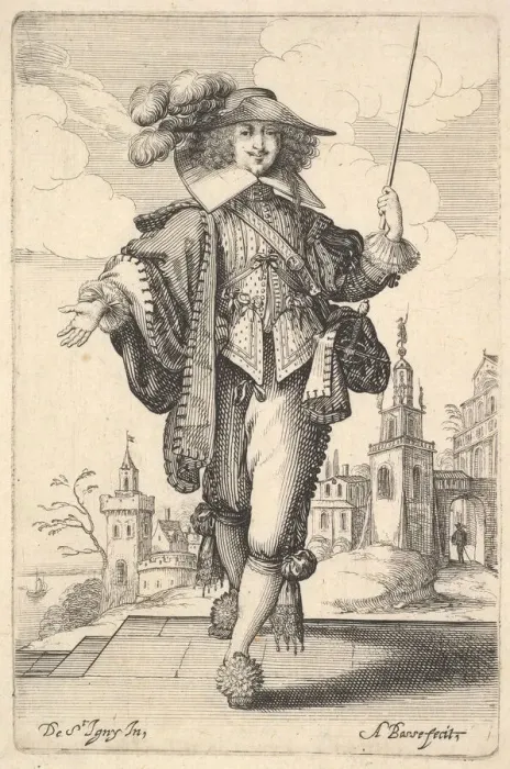 Framed Print : A gentleman walking forward, with his right arm outstretched and a whip in his left hand Framed Print : A gentleman walking forward, with his right arm outstretched and a whip in his left hand