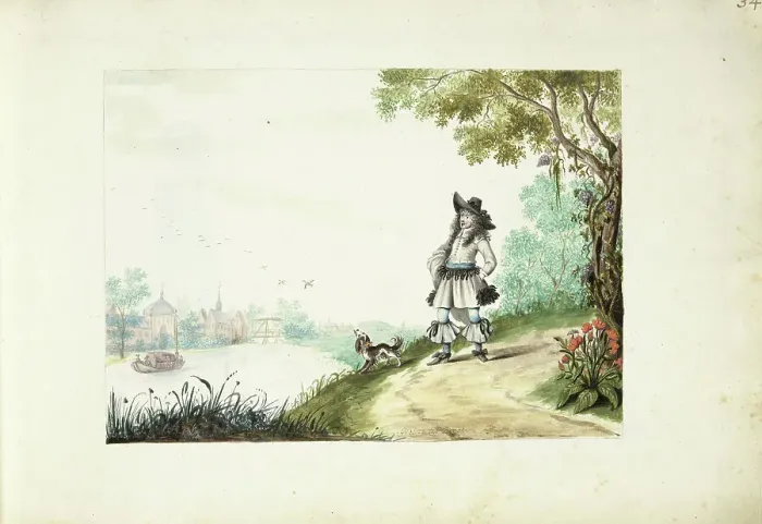 Framed Print : Gentleman walking along a river, c.1661. Creator: Gesina ter Borch Framed Print : Gentleman walking along a river, c.1661. Creator: Gesina ter Borch