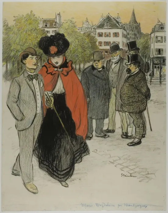 Framed Print : Gentleman Watching a Couple Promenading, c. 1895. Creator: Theophile Alexandre Steinlen Framed Print : Gentleman Watching a Couple Promenading, c. 1895. Creator: Theophile Alexandre Steinlen
