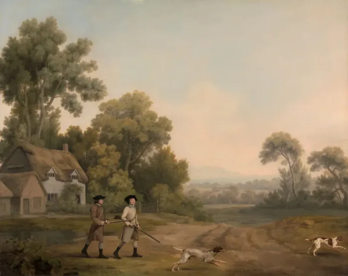 Framed Print : Two Gentlemen Going a Shooting; Two Gentlemen out Shooting, 1768. Creator: George Stubbs Framed Print : Two Gentlemen Going a Shooting; Two Gentlemen out Shooting, 1768. Creator: George Stubbs