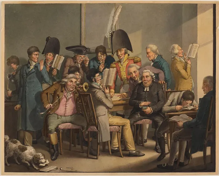 Framed Print : Gentlemen's Circle in the Reading Room. Scenes of life during the Biedermeier period. Creator: Opiz, Georg Emanuel (1775-1841) Framed Print : Gentlemen's Circle in the Reading Room. Scenes of life during the Biedermeier period. Creator: Opiz, Georg Emanuel (1775-1841)