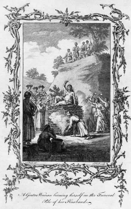 Framed Print : A Gentoo Woman burning herself on the Funeral Pile of her Husband, 18th century. Artist: Samuel Wale Framed Print : A Gentoo Woman burning herself on the Funeral Pile of her Husband, 18th century. Artist: Samuel Wale