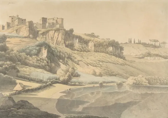 Framed Print : Genzano and Lake Nemi, early 19th century. Creator: Josephus Augustus Knip Framed Print : Genzano and Lake Nemi, early 19th century. Creator: Josephus Augustus Knip