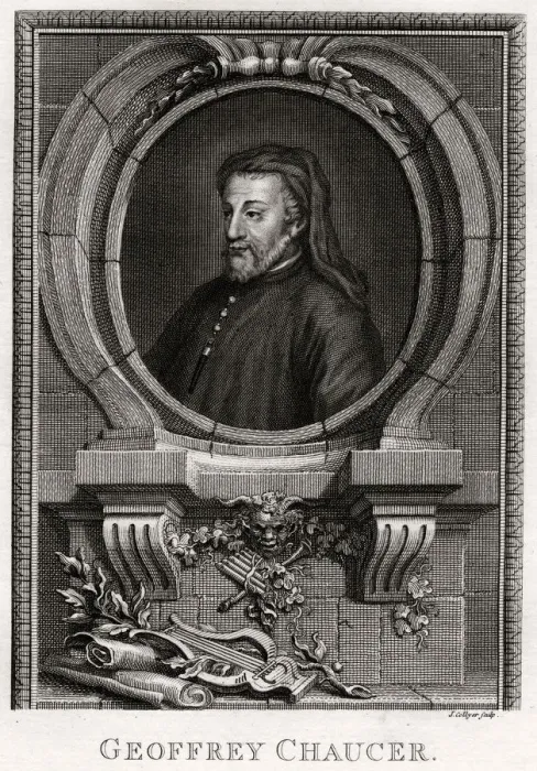 Framed Print : Geoffrey Chaucer, 1774. Artist: J Collyer Framed Print : Geoffrey Chaucer, 1774. Artist: J Collyer