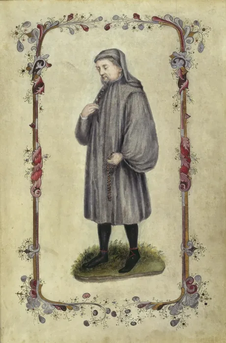 Framed Print : Geoffrey Chaucer, the author. A full length portrait, 1476-77. Creator: Unknown Framed Print : Geoffrey Chaucer, the author. A full length portrait, 1476-77. Creator: Unknown
