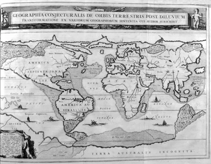 Framed Print : Geographic chart of the world after the deluge, 1675. Artist: Athanasius Kircher