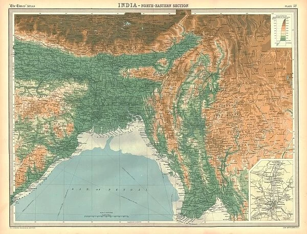 Geographical map of the north-eastern section of India, early 20th century