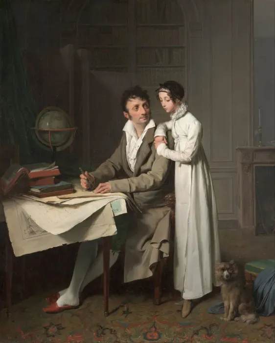 Framed Print : The Geography Lesson (Portrait of Monsieur Gaudry and His Daughter). Artist: Boilly, Louis-Leopold (1761-1845) Framed Print : The Geography Lesson (Portrait of Monsieur Gaudry and His Daughter). Artist: Boilly, Louis-Leopold (1761-1845)
