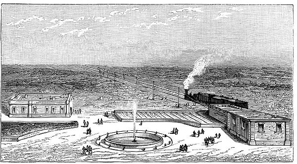 Geok-Tepe station on the Trans-Caspian railway, engraving, 1895