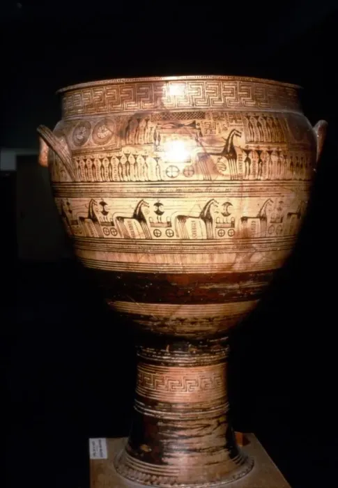 Framed Print : Geometric Terracotta Vase, Funerary Scene, c8th century BC. Artist: Dipylon Master Framed Print : Geometric Terracotta Vase, Funerary Scene, c8th century BC. Artist: Dipylon Master