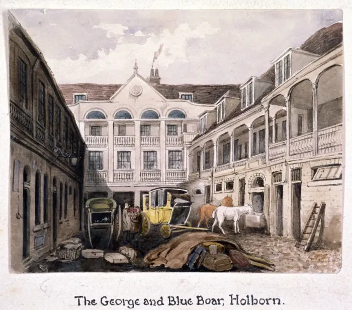 Framed Print : George and Blue Boar Inn, Holborn, London, c1850 Framed Print : George and Blue Boar Inn, Holborn, London, c1850
