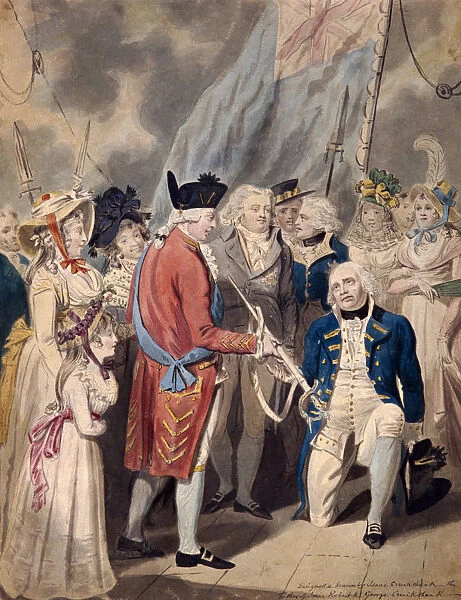 George III presenting a Sword to Admiral Earl Howe, c1794. Artist: Isaac Cruikshank