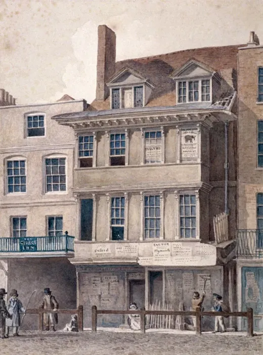 Framed Print : George Inn, West Smithfield, London, c1830. Artist: Robert Blemmell Schnebbelie Framed Print : George Inn, West Smithfield, London, c1830. Artist: Robert Blemmell Schnebbelie