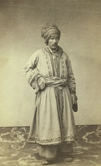 Framed Print : George Kennan, full-length portrait in traditional costume of unidentified... between 1870 and 86. Creator: Unknown Framed Print : George Kennan, full-length portrait in traditional costume of unidentified... between 1870 and 86. Creator: Unknown