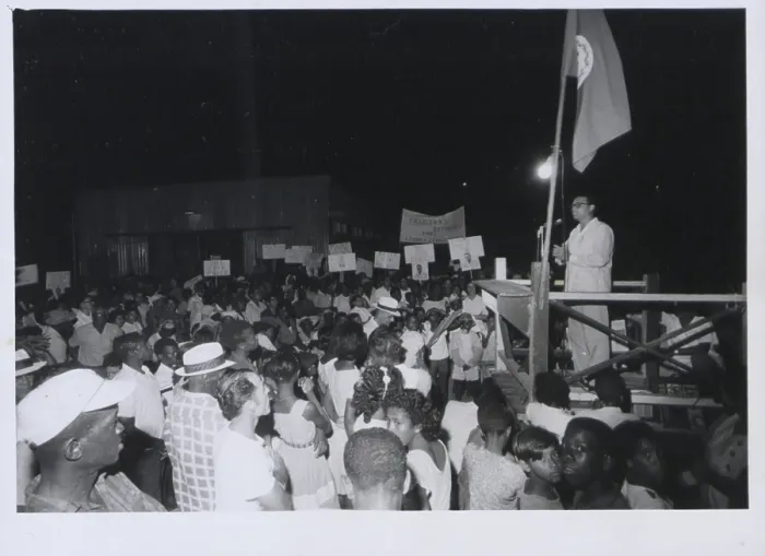 Framed Print : George Price, Prime Minister of British Honduras, addressing the crowd, March 1965. Creator: Unknown Framed Print : George Price, Prime Minister of British Honduras, addressing the crowd, March 1965. Creator: Unknown