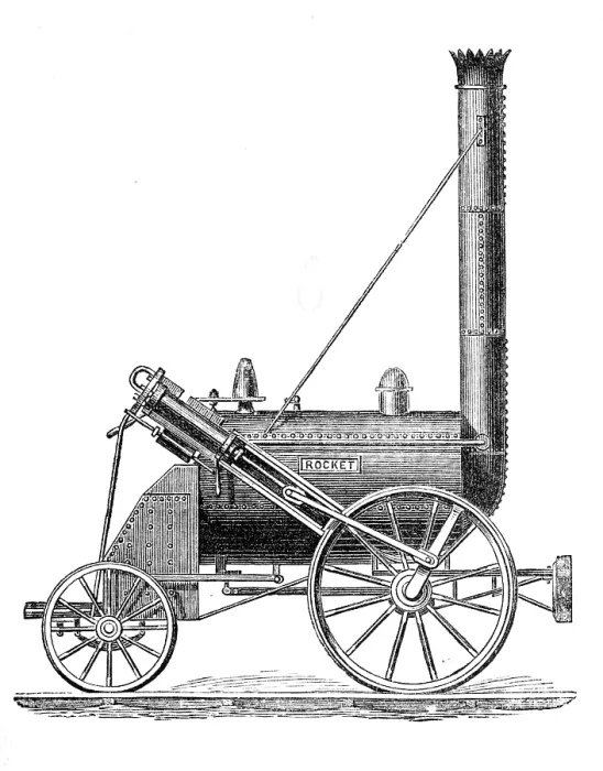 Framed Print : George Stephenson, Father of Railways: the Rocket, 1881. Creator: Unknown Framed Print : George Stephenson, Father of Railways: the Rocket, 1881. Creator: Unknown