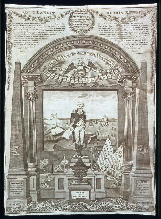 Framed Print : George Washington at the Altar of Liberty (Handkerchief), Glasgow, 1819. Creator: Charles Gray Framed Print : George Washington at the Altar of Liberty (Handkerchief), Glasgow, 1819. Creator: Charles Gray