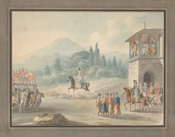Framed Print : Georgian cavalry review, c. 1780. Artist: Anonymous Framed Print : Georgian cavalry review, c. 1780. Artist: Anonymous