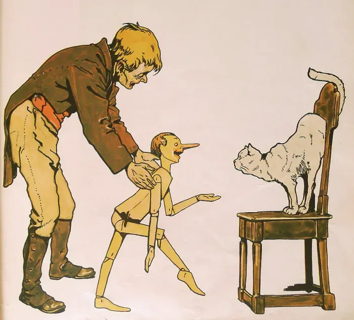 Framed Print : Geppetto, Pinocchio and cat, 1911. Creator: Attilio Mussino Framed Print : Geppetto, Pinocchio and cat, 1911. Creator: Attilio Mussino