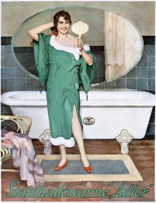Framed Print : German advertisement for Adler steel bathtubs, 20th century Framed Print : German advertisement for Adler steel bathtubs, 20th century