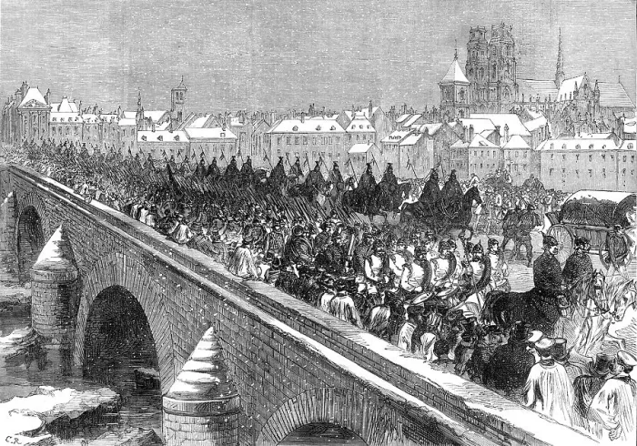 Framed Print : The German Army crossing the Loire at Orleans, 1871. Creator: C. R Framed Print : The German Army crossing the Loire at Orleans, 1871. Creator: C. R