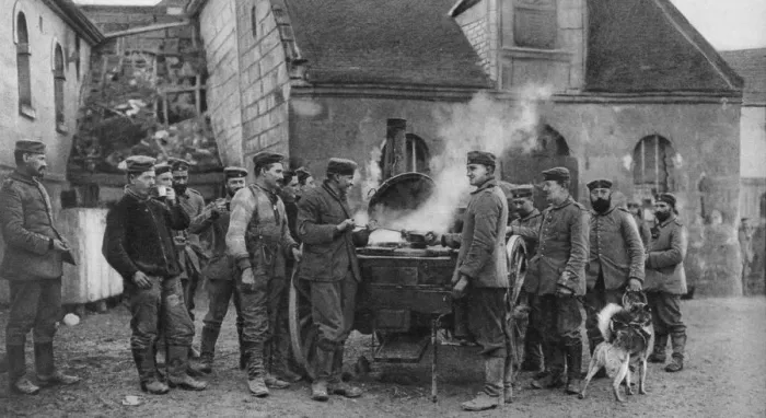 Framed Print : A German army field kitchen in a French village, World War I, 1915 Framed Print : A German army field kitchen in a French village, World War I, 1915