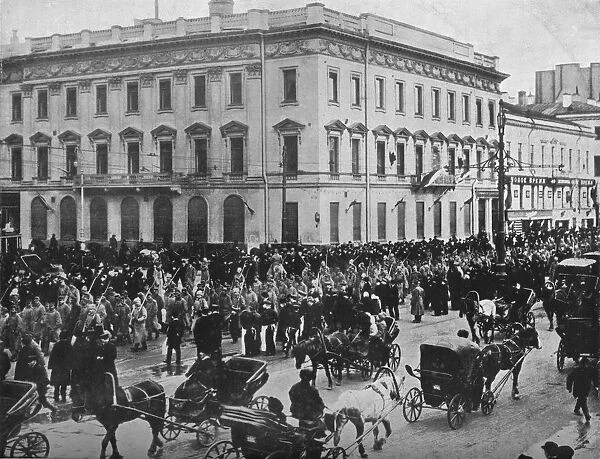German and Austrian prisoners being marched through the streets of Petrograd, 1915