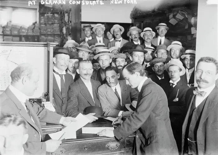 Framed Print : At German Consulate, New York, 1914 April or May. Creator: Bain News Service Framed Print : At German Consulate, New York, 1914 April or May. Creator: Bain News Service